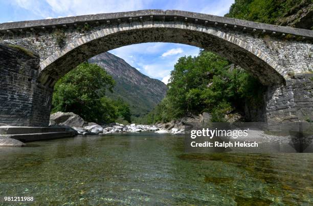 a bridge at bignasco in maggia valley switzerland - bignasco stock-fotos und bilder