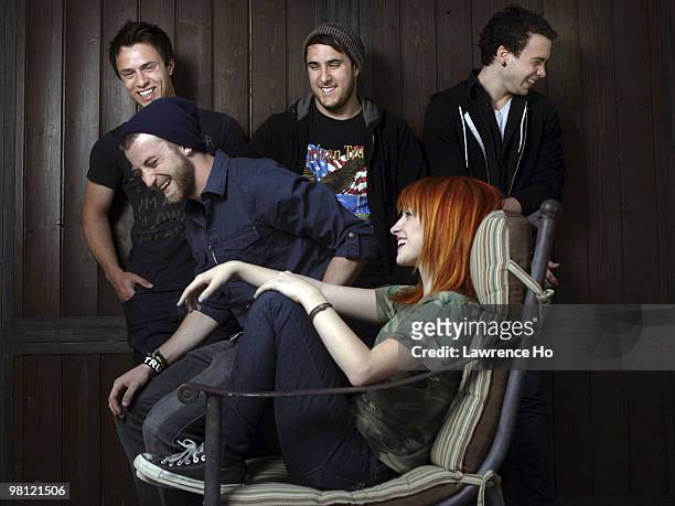Rock band Paramore Josh Farro, Jeremy Davis, Zac Farro, Hayley Williams and Taylor York pose at a portrait session for The Los Angeles Times in...