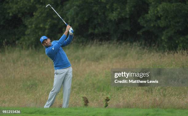 Sergio Garcia of Spain plays a shot from the 6th fairway during day two of the BMW International Open at Golf Club Gut Larchenhof on June 22, 2018 in...