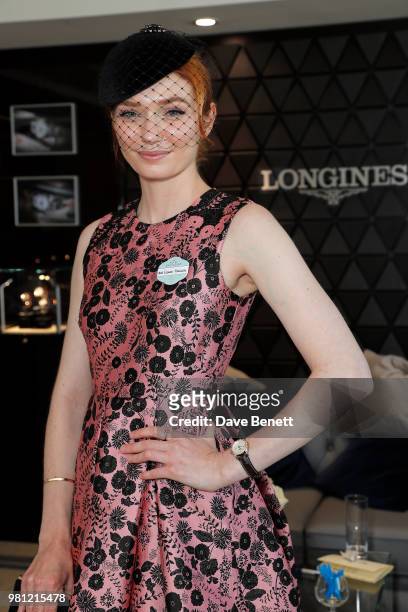Eleanor Tomlinson attends the Longines suite in the Royal Enclosure, during Royal Ascot on June 22, 2018 in Ascot, England.