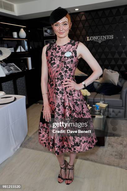 Eleanor Tomlinson attends the Longines suite in the Royal Enclosure, during Royal Ascot on June 22, 2018 in Ascot, England.