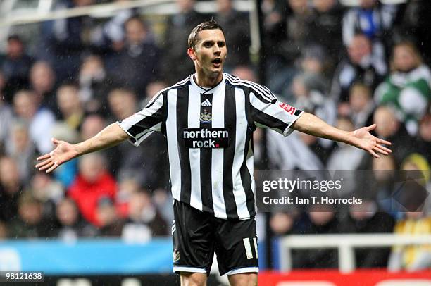 Peter Lovenkrands of Newcastle United during the Coca Cola Championship match between Newcastle United and Nottingham Forest at St James' Park on...