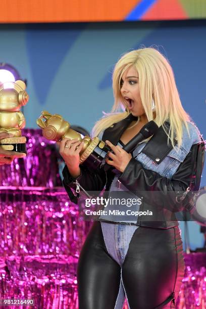Singer Bebe Rexha receives an award during her performance on ABC's "Good Morning America" at SummerStage at Rumsey Playfield, Central Park on June...