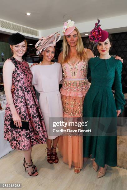 Eleanor Tomlinson, Victoria Pendleton, Jodie Kidd and Michelle Dockery attend the Longines suite in the Royal Enclosure, during Royal Ascot on June...