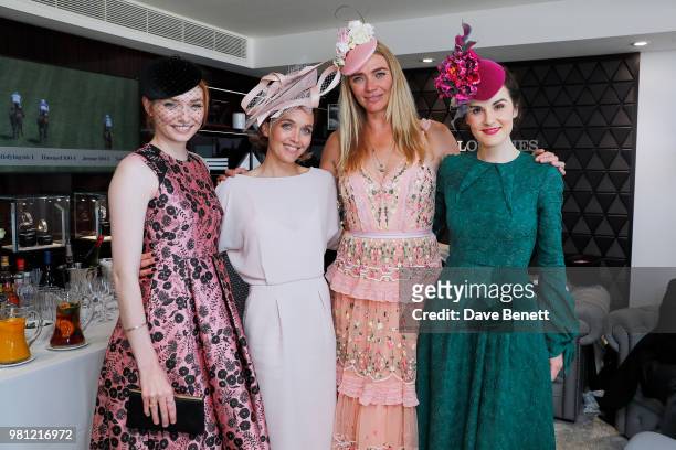 Eleanor Tomlinson, Victoria Pendleton, Jodie Kidd and Michelle Dockery attend the Longines suite in the Royal Enclosure, during Royal Ascot on June...