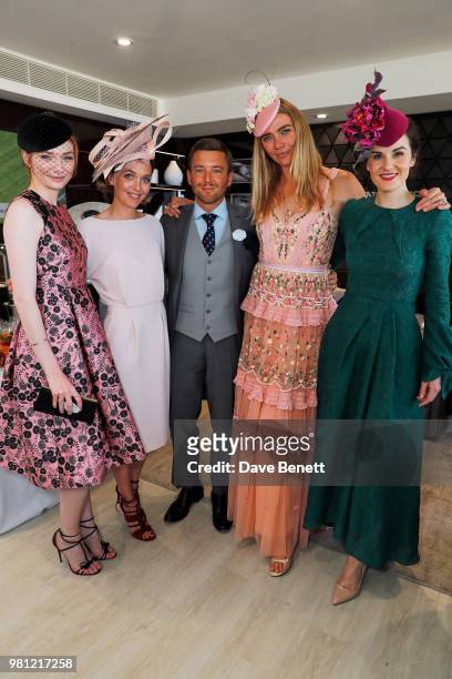 Eleanor Tomlinson, Victoria Pendleton, Maxim de Turckheim, Jodie Kidd and Michelle Dockery attend the Longines suite in the Royal Enclosure, during...