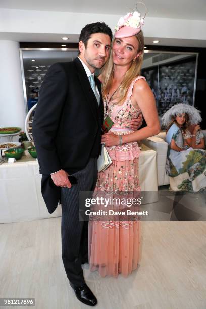 Joseph Bates and Jodie Kidd attend the Longines suite in the Royal Enclosure, during Royal Ascot on June 22, 2018 in Ascot, England.