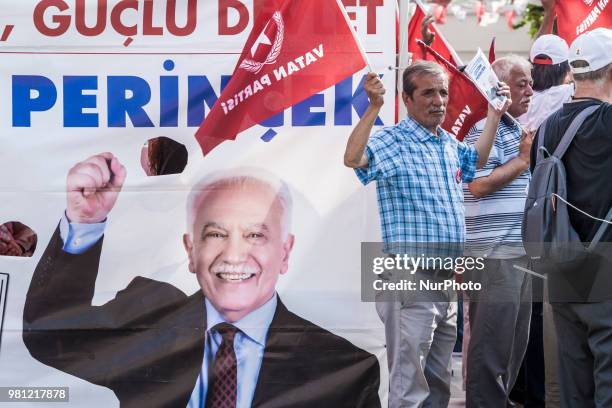 Supporter of the Patriotic Party candidate for presidential elections, Dogu Perincek, in the streets of Istanbul, Turkey, on 19 June 2018.