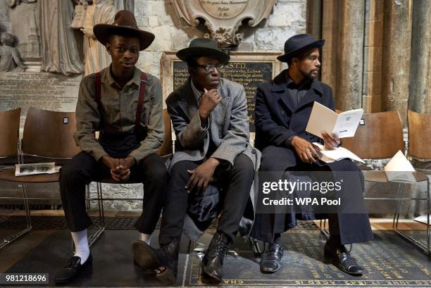 Performers from the HEbE Foundation charity during the Service of Thanksgiving to mark the 70th anniversary of the landing of the Empire Windrush...
