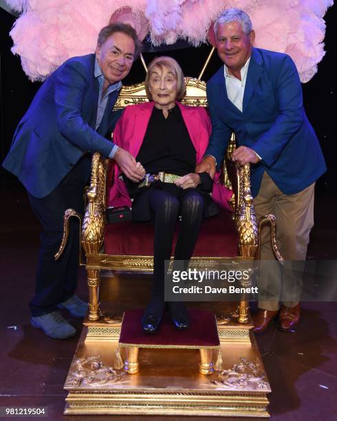 Andrew Lloyd Webber, Dame Gillian Lynne and Cameron Mackintosh attend renaming of the New London Theatre to the Gillian Lynne Theatre on June 22,...