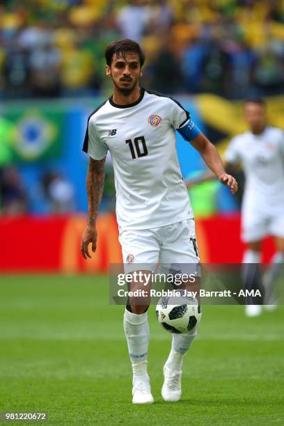 Bryan Ruiz of Costa Rica in action during the 2018 FIFA World Cup Russia group E match between Brazil and Costa Rica at Saint Petersburg Stadium on...