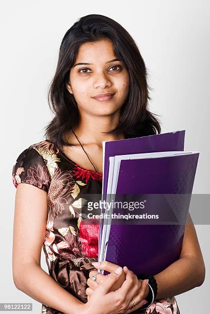 indian business woman - teacher with folder stock pictures, royalty-free photos & images