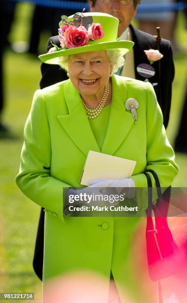 Queen Elizabeth II attends Royal Ascot Day 4 at Ascot Racecourse on June 22, 2018 in Ascot, United Kingdom.