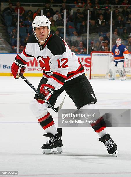 Brian Rolston of the New Jersey Devils of the New York Islanders on March 13, 2010 at Nassau Coliseum in Uniondale, New York. Islanders defeated the...