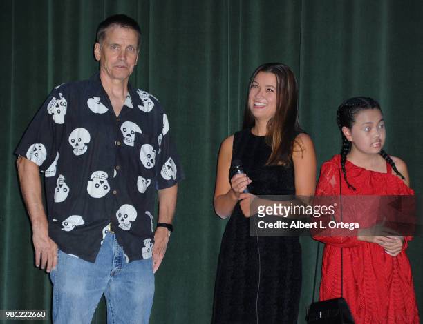 Actor Bill Moseley, actress Caitlin Williams and actress Chalet Lizette Brannan answer questions during the Q & A at the Premiere Of "Crepitus" held...