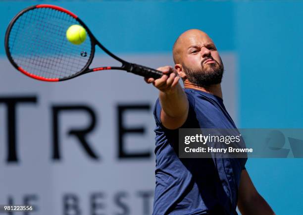 Stefan Olsson of Sweden in action during the men's wheelchair quarter-final on Day 5 of the Fever-Tree Championships at Queens Club on June 22, 2018...