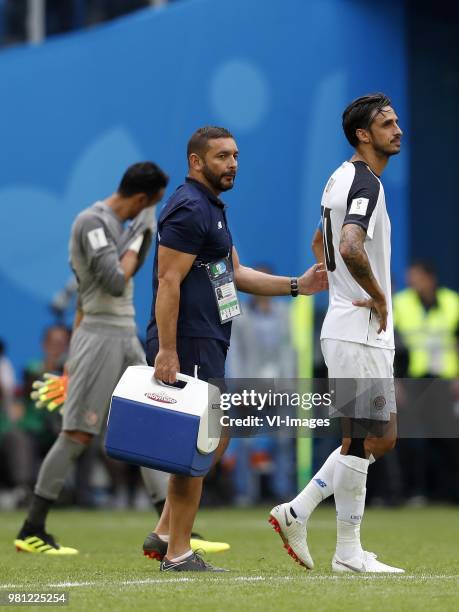 Goalkeeper Keylor Navas of Costa Rica, Bryan Ruiz of Costa Rica during the 2018 FIFA World Cup Russia group E match between Brazil and Costa Rica at...