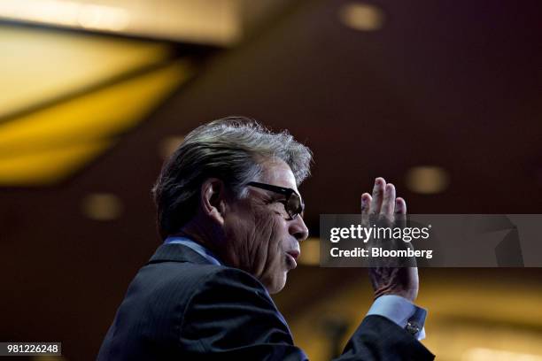 Rick Perry, U.S. Secretary of energy, speaks during the SelectUSA Investment Summit in National Harbor, Maryland, U.S., on Friday, June 22, 2018. The...