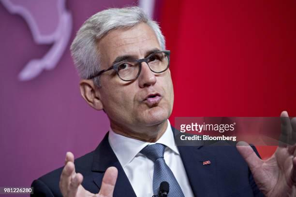 Ulrich Spiesshofer, chief executive officer of ABB Ltd., speaks during a panel discussion at the SelectUSA Investment Summit in National Harbor,...