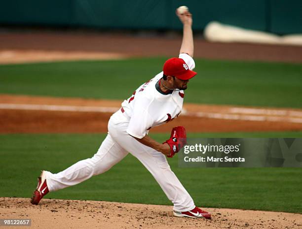 Pitcher Jaime Garcia of the St. Louis Cardinals throws against the Minnesota Twins at Roger Dean Stadium on March 29, 2010 in Jupiter, Florida.