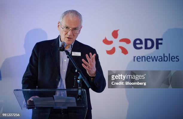 Jean-Bernard Levy, chief executive officer of Electricite de France SA, gestures as he speaks during an inauguration event in Blyth, U.K., on Friday,...