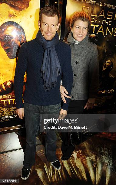 Tom Aikens and Amber Nuttall arrive at the World premiere of 'Clash Of The Titans' at the Empire Leicester Square on March 29, 2010 in London,...