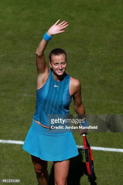 Petra Kvitova of the Czech Republic celebrates victory in her quarter-final match against Julia Goerges of Germany during Day Seven of the Nature...