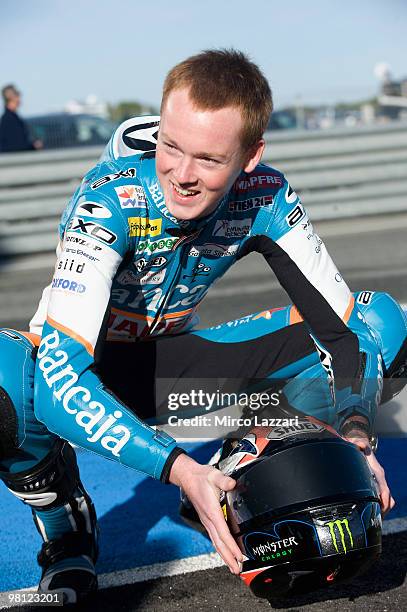 Bradley Smith of Great Britain and Bancaja Aspar Team poses during the Moto2 and 125 cc. Test at Circuito de Jerez on March 29, 2010 in Jerez de la...