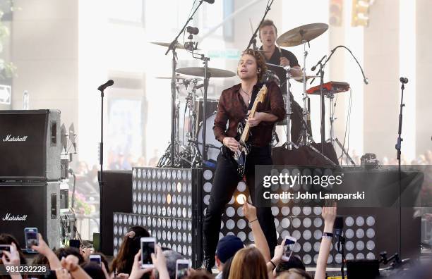 Luke Hemmings of 5 Seconds of Summer performs on NBC's "Today" at Rockefeller Plaza on June 22, 2018 in New York City.