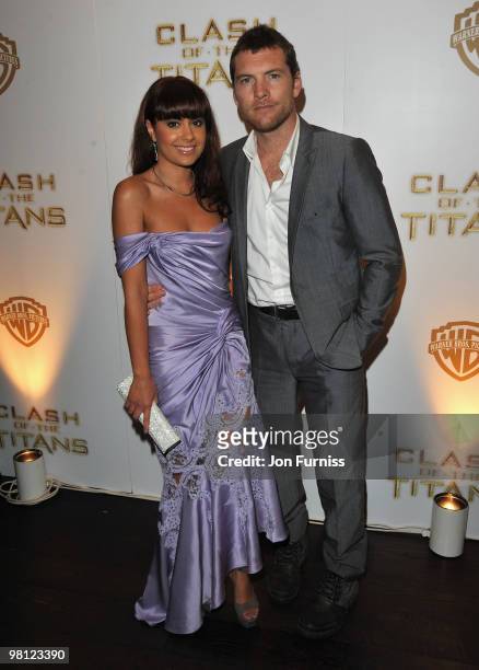 Actor Sam Worthington and Natalie Mark attends the 'Clash Of The Titans' world premiere after party at the Aqua restaurant on March 29, 2010 in...