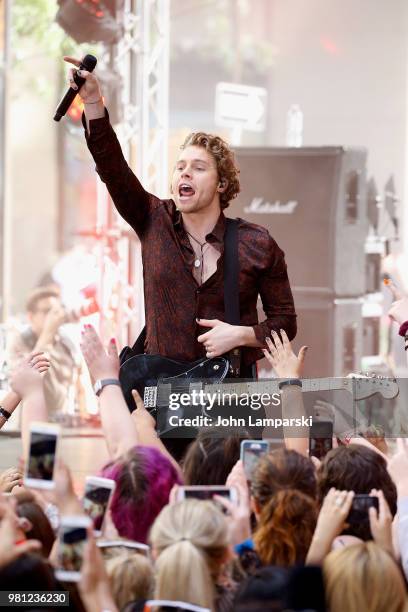Luke Hemmings of 5 Seconds of Summer performs on NBC's "Today" at Rockefeller Plaza on June 22, 2018 in New York City.