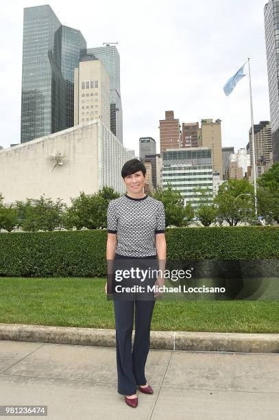 Minister of Foreign Affairs HE Ms. Ine Eriksen Soreide of Norway stands in the Rose Garden during Norway's campaign launch for an elected seat in The...