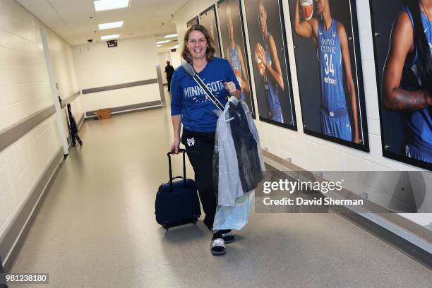 Head Coach Cheryl Reeve of the Minnesota Lynx arrives at the stadium before the game against the New York Liberty on June 16, 2018 at Target Center...