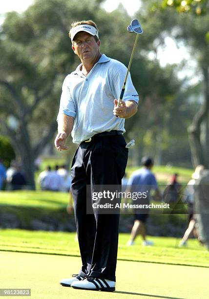 Fred Funk watches a birdie putt fall short on the 13th green at Waialae Country Club Saturday, January 17, 2004 at the Sony Open in Hawaii.