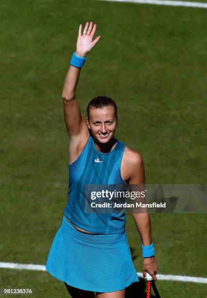 Petra Kvitova of the Czech Republic celebrates victory in her quarter-final match against Julia Goerges of Germany during Day Seven of the Nature...