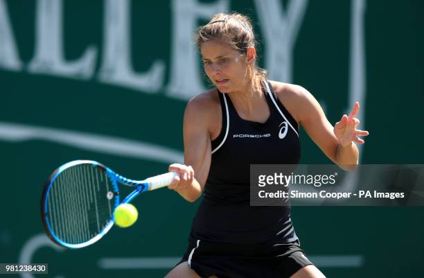 Germany's Julia Goerges in action during her quarter final against Czech Republic's Petra Kvitova during day five of the Nature Valley Classic at...