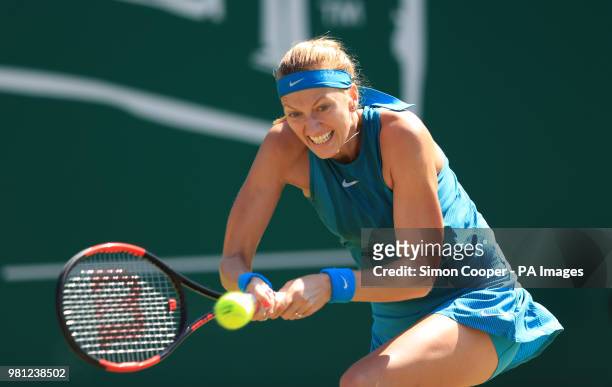 Czech Republic's Petra Kvitova in action during her quarter final against Germany's Julia Goerges during day five of the Nature Valley Classic at...