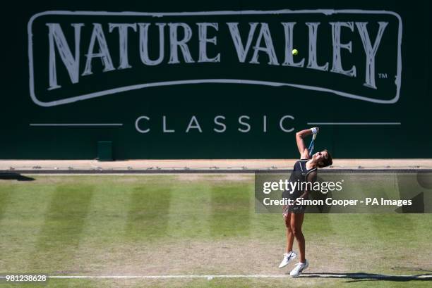 Germany's Julia Goerges in action during her quarter final against Czech Republic's Petra Kvitova during day five of the Nature Valley Classic at...