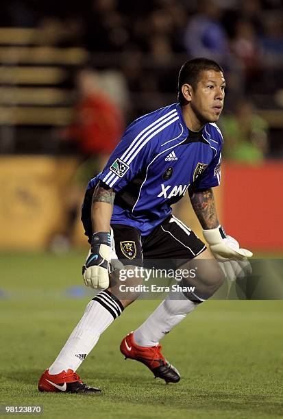 Nick Rimando of Real Salt Lake in action during their game against the San Jose Earthquakes at Buck Shaw Stadium on March 27, 2010 in Santa Clara,...