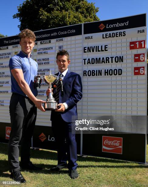 Richard Copsey and Aidon Kingsbury of Enville Golf Club pose for a photo after winning The Lombard Trophy Midlands Qualifier at Enville Golf Club on...