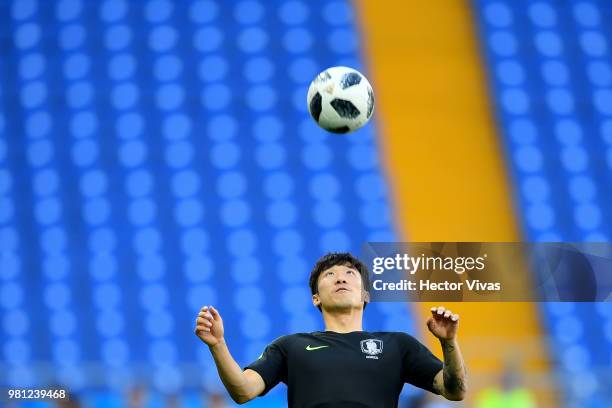 Go Yo-Han of South Korea, controls the ball during a training and press conference ahead of the match against Mexico as part of FIFA World Cup Russia...