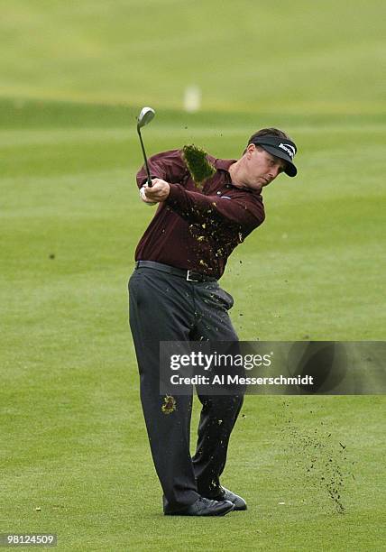 Phil Mickelson fires a fairway shot at the 45th Bob Hope Chrysler Classic Pro Am at Bermuda Dunes Country Club January 24, 2004. Mickelson led the...
