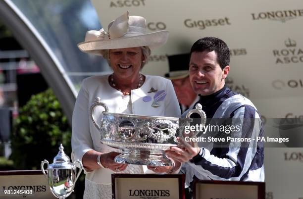 Jockey Colm O'Donoghue after winning the Coronation Stakes with Alpha Centauri during day four of Royal Ascot at Ascot Racecourse.