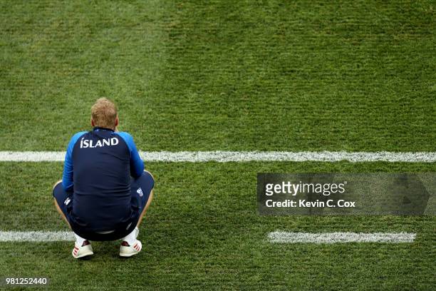 Heimir Hallgrimsson, Manager of Iceland looks on during the 2018 FIFA World Cup Russia group D match between Nigeria and Iceland at Volgograd Arena...