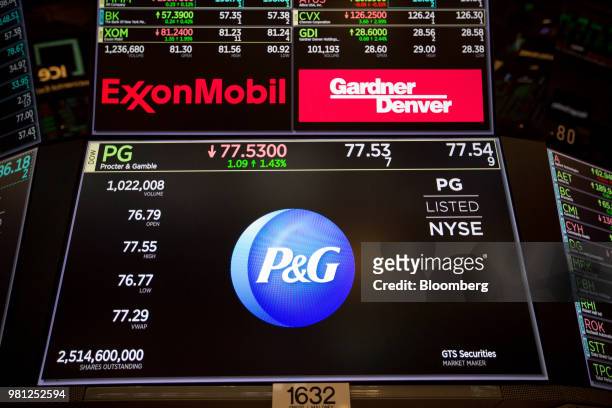 Monitor displays Procter & Gamble Co. Signage on the floor of the New York Stock Exchange in New York, U.S., on Friday, June 22, 2018. U.S. Stocks...