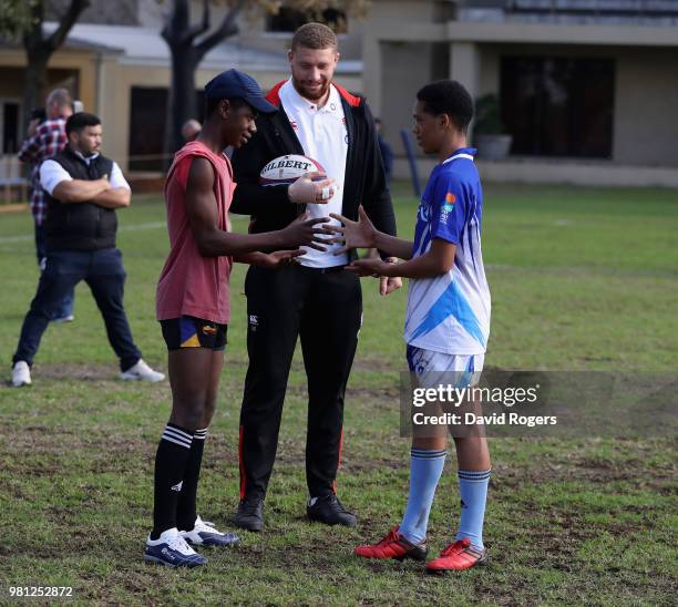 Nick Isiekwe of England issues instructions to young players at the Atlas Foundation coaching clinic held at Rhondebosch Boys High School on June 22,...