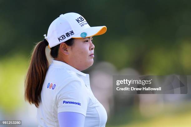 Inbee Park of South Korea looks on from the first green during the first round of the Walmart NW Arkansas Championship Presented by P&G at Pinnacle...