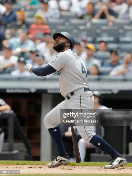 Denard Span of the Seattle Mariners in action against the New York Yankees at Yankee Stadium on June 21, 2018 in the Bronx borough of New York City....