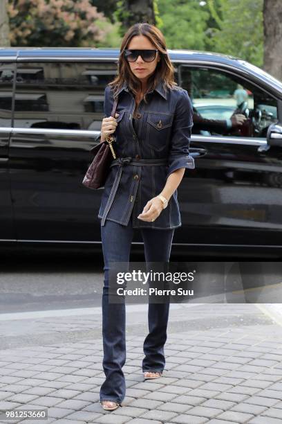 Victoria Beckham arrives at her hotel on June 22, 2018 in Paris, France.