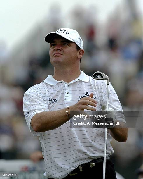 Paul Lawrie tees off at Shinnecock Hills, site of the 2004 U. S. Open, during first-round play June 17, 2004.